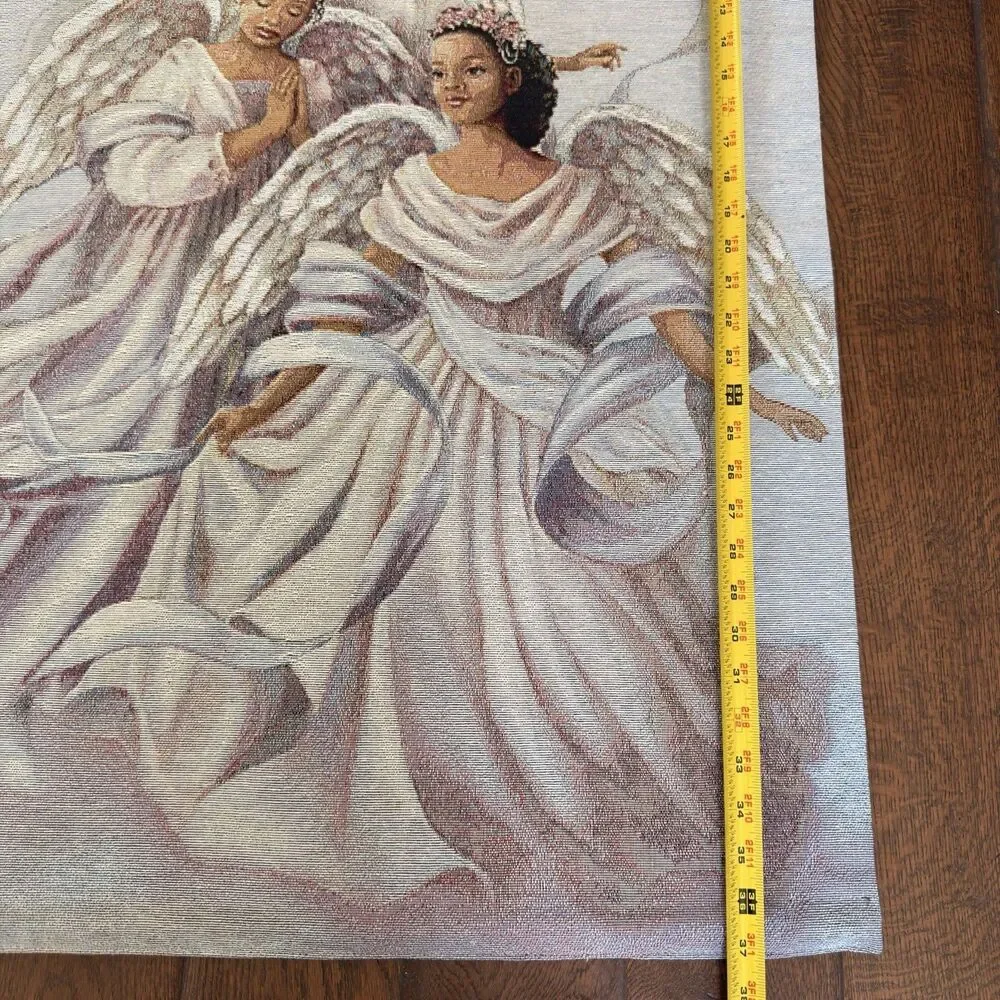 Angelic Trio Black Angels Woven Tapestry Wall Hanging Richardson Anderson w/ Rod